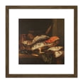 thumbnail image 1 of Van Beyeren Still Life With Fish Painting 8X8 Inch Square Wooden Framed Wall Art Print Picture with Mount, 1 of 4