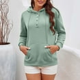 thumbnail image 4 of Baqcunre Womens Sweaters Women's Solid Color Long Sleeved Loose Casual Hooded Drawstring Pocket Plush Sweater Womens Sweatshirts Womens Fall Tops Army Green L, 4 of 9