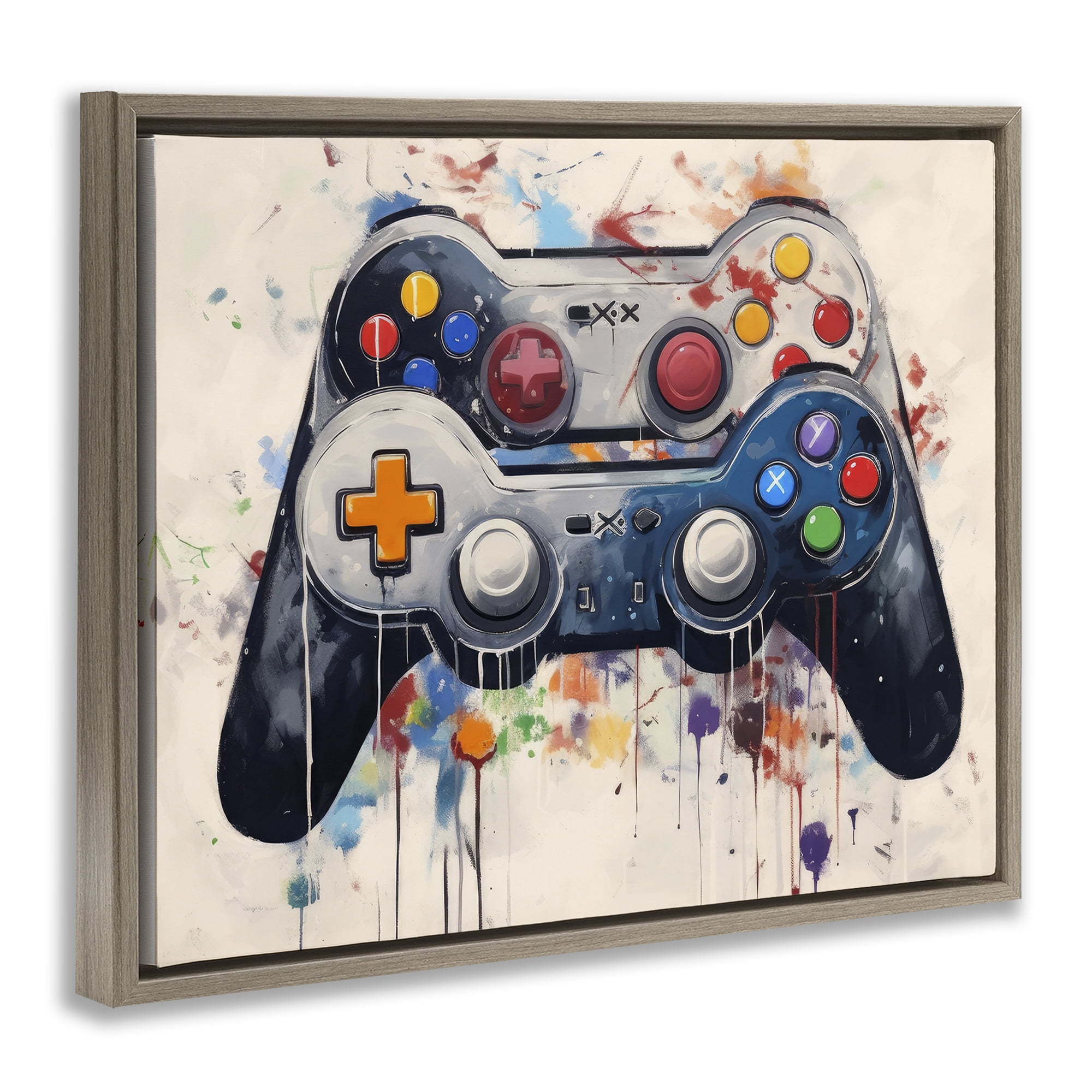 Stupell Industries Joystick Journeys Controller Duo Brown Framed Floater Canvas Wall Art, design by Lazar Studio