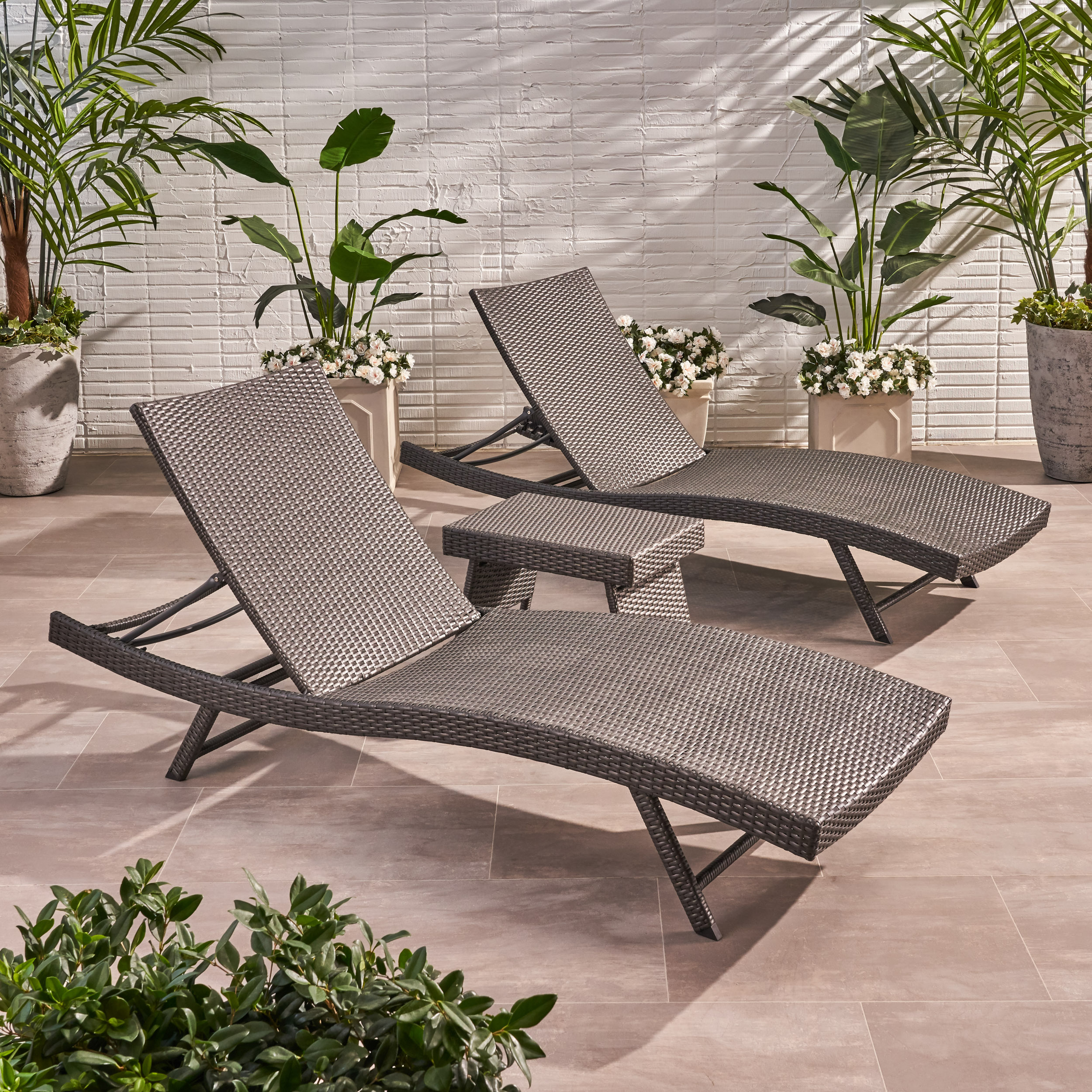 Anthony Outdoor 3-Piece Wicker Chaise Lounge Set, Grey - image 3 of 11