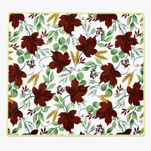 Serafina Home Fall Harvest Dish Drying Mat: Colorful Red Green Autumn Leaves and Wheat with Golden Yellow Backing