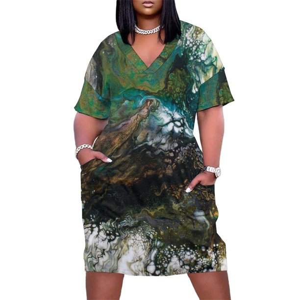 Vestido elegante con bolsillos sueltos y pintura abstracta, vestido de dama de honor para mujer, vestido de noche de lujo para mujer.