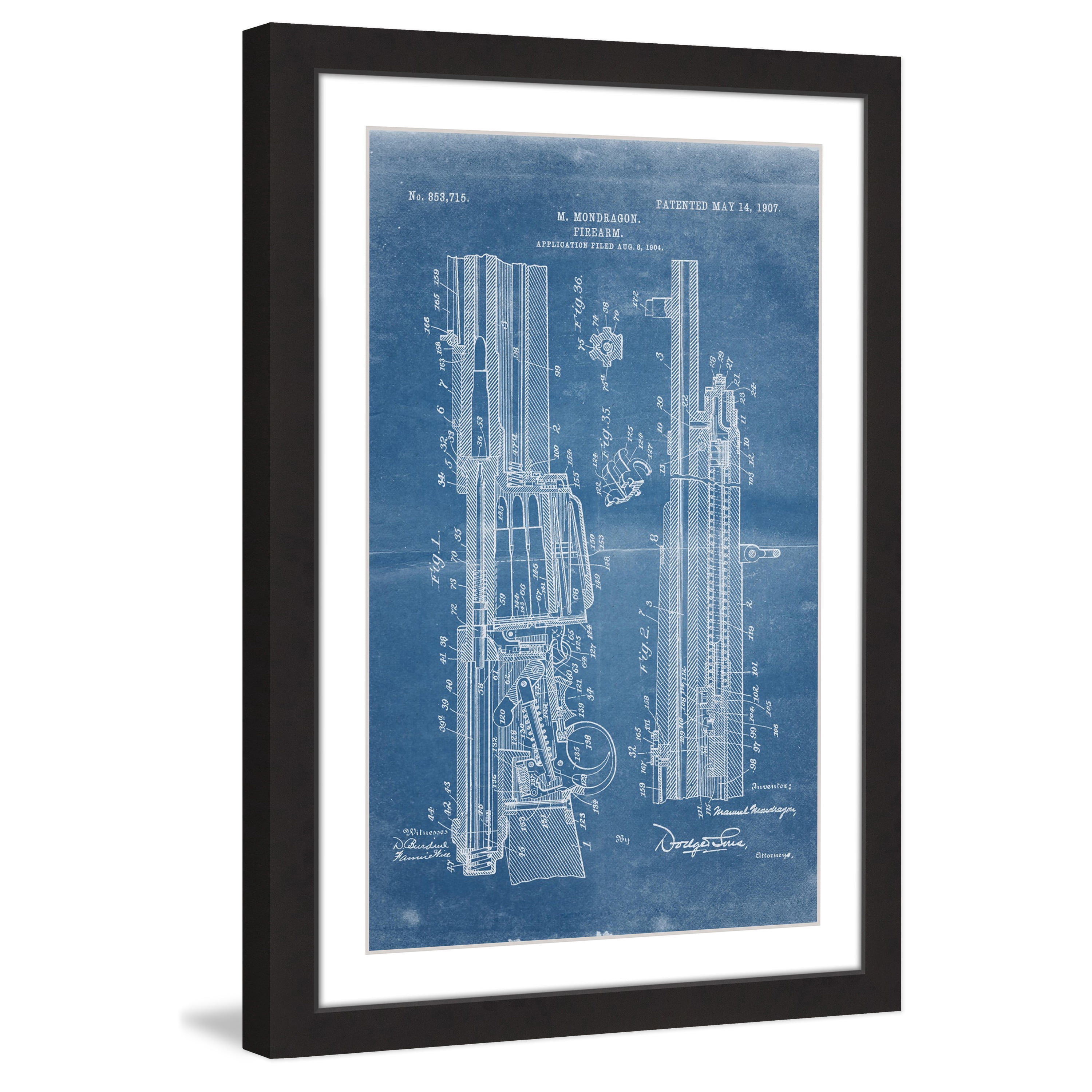 "Rifle 1907 Blueprint" Framed Painting Print