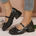 thumbnail image 2 of IEMIEMIEM Women's Chunky Heels Mary Jane Shoes Classic PU Leather Pumps Round Toe Bow Patent Strap Buckle Dress Shoes Casual Daily Work Versatile 7 wide, 2 of 7