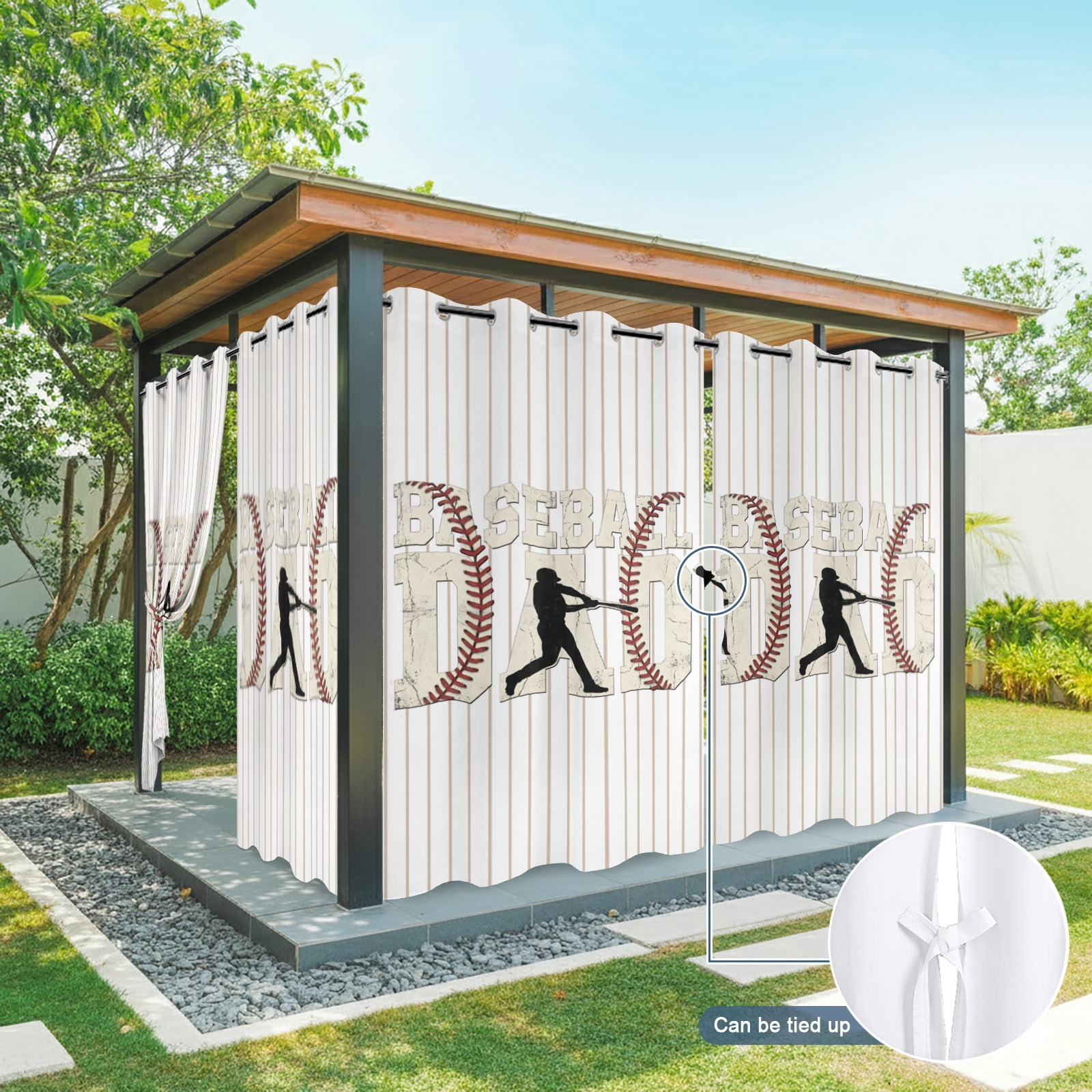 Baseball Dad Outdoor Curtains for Patio, Father's Day Strip Sport Sunshade Privacy Drapes Grommet Waterproof Outside Curtains for Porch/Cabana/Balcony 54"x 108", 1 Panel