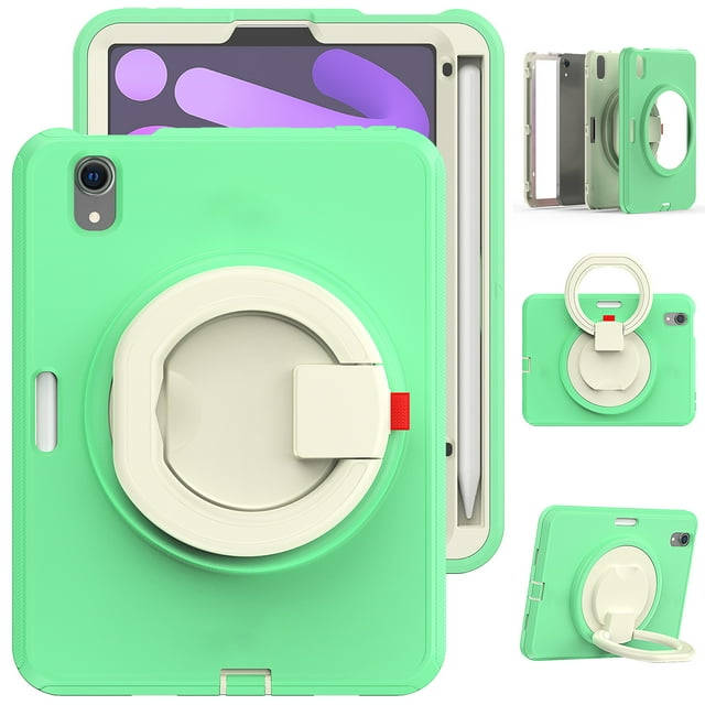 360 Rotation Hand Grip Hard TPU Tablet Case For Ipad Mini 6 8.3Inch 2021 Shockproof Cover With Pencil Slot green