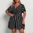 thumbnail image 3 of AURA Plus Size Striped V Neck Midi Dress Ruffle Sleeve High Waist Casual Boho Work Summer Dress for Women, 3 of 6