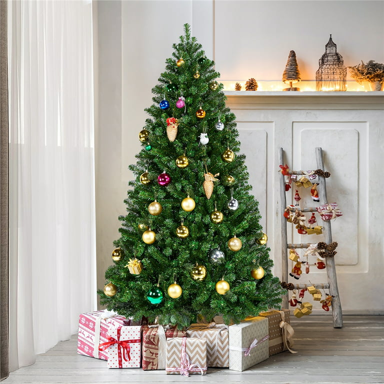 SmileMart 6 Ft Pre-lit Flocked Christmas Tree with Warm Lights, Frosted  White 