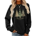 thumbnail image 3 of Women Merry Christmas Sweatshirt Christmas Trees Graphic Shirt Casual Crewneck Long Sleeve Black Top, 3 of 8