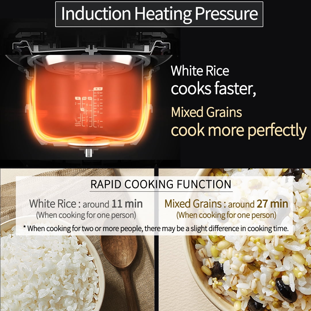 CUCHEN CRH-TWK1040WUS | Induction Heating Dual Pressure Rice Cooker 10 Cup (Uncooked) | High/Non-Pressure | Easy Open Handle | Stainless Cover | Auto Steam Clean | Made in Korea