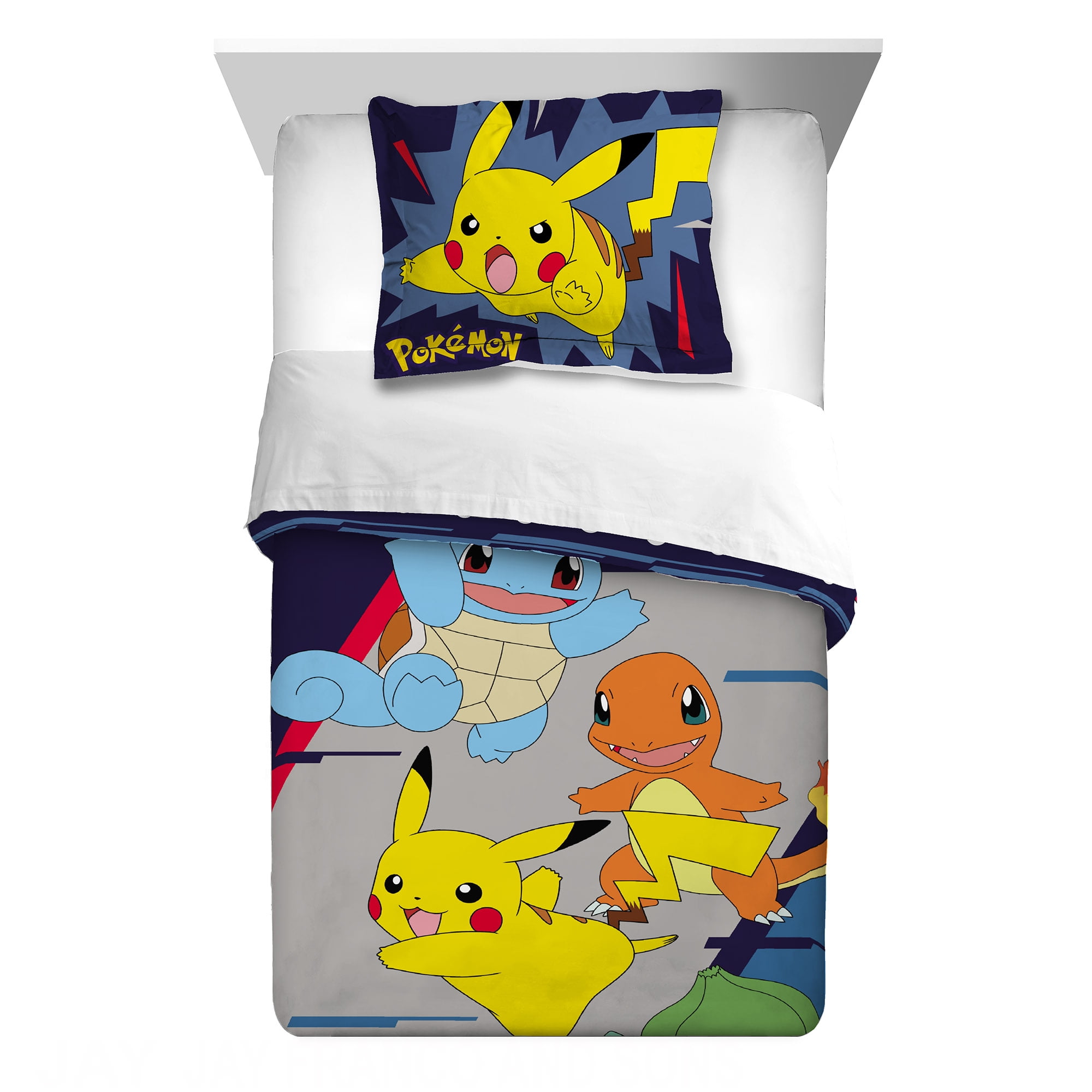 Official Pokemon 'Jump' Double Duvet Cover Set Kids 2-in-1 Design Pikachu Blue 