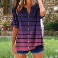 thumbnail image 5 of Sexlip Womens Swimsuit Set Horizontal Stripe Cover Up Design Half Button V Neck Short Sleeve Loose Silhouette Lightweight Fabric for Beach Vacations Purple XL, 5 of 5