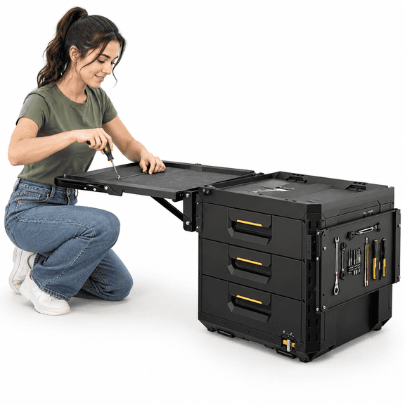 Foldable Toolbox Side Workstation Workbench for Jobsite and Garage