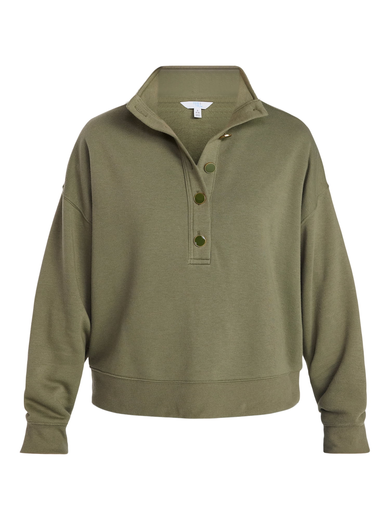Time and Tru Women's Quarter Button Fleece Top with Long Sleeves, Size XS-4X