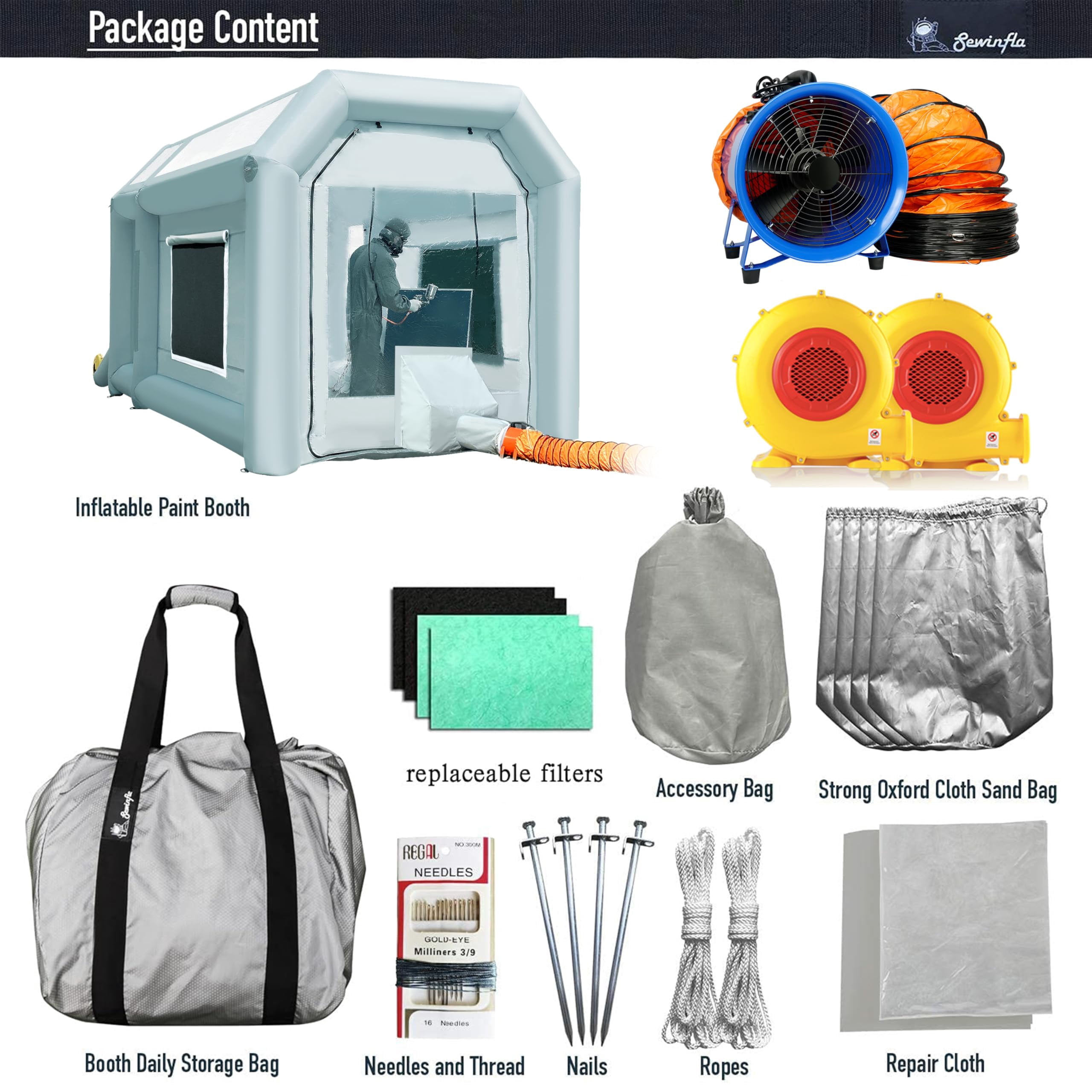 Sewinfla Inflatable Paint Booth with Mini Air Extractor Device, 13x8.2x8.2Ft Portable Spray Paint Booth with High Efficient Ventilation System for Cars (4x2.5x2.5m)