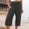 thumbnail image 1 of Pantalons en Lin pour Femmes Mode Été Pantalons Larges Taille Haute Pantalons Droits Pantalons Décontractés Capris pour Femmes Été Décontracté Liquidation, 1 of 5