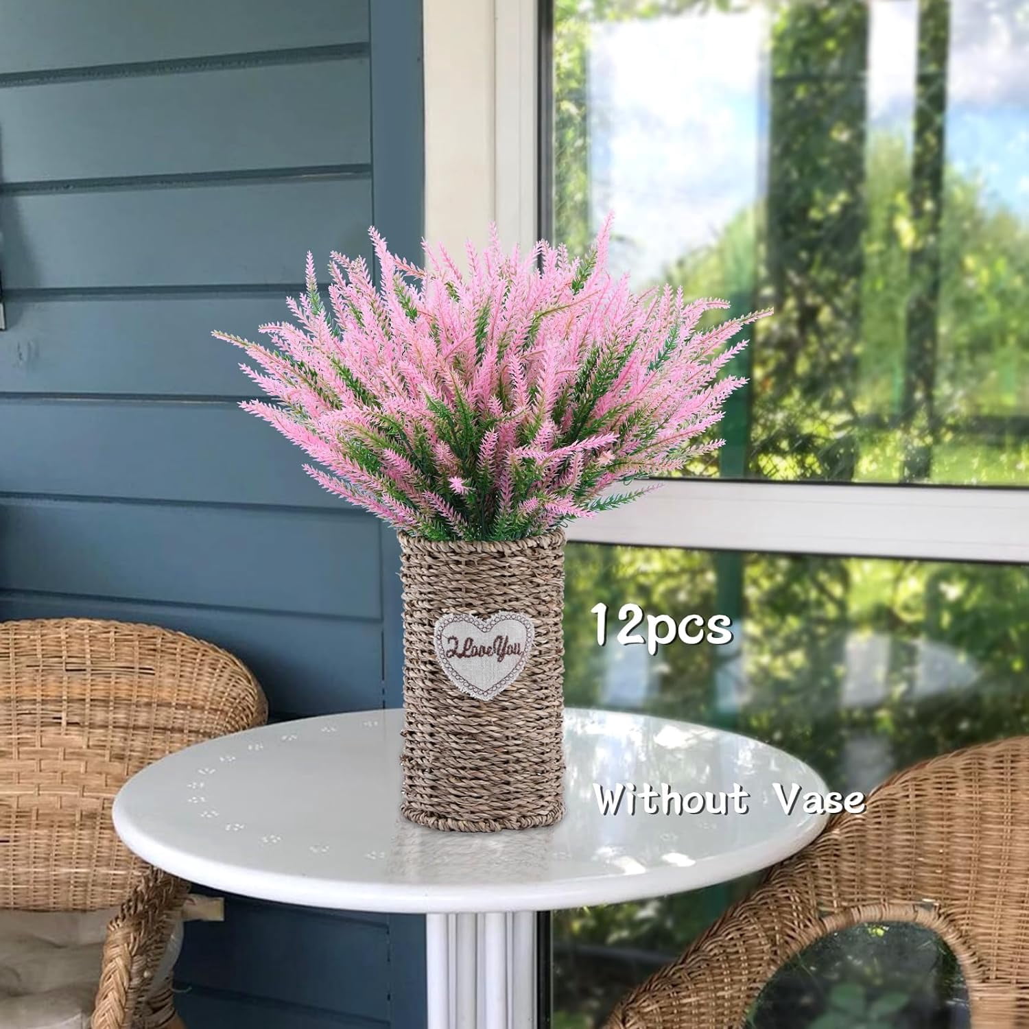 12 Bundles Artificial Flowers Lavender Plant Fake Flower for Outdoor Wedding Garden Home Kitchen Table Centerpieces Decoration Purple Flowers