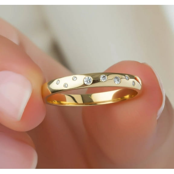 Hitanshu Jewels Round Cut CZ Women's Stunning Band Ring In 14k Yellow Gold Finish