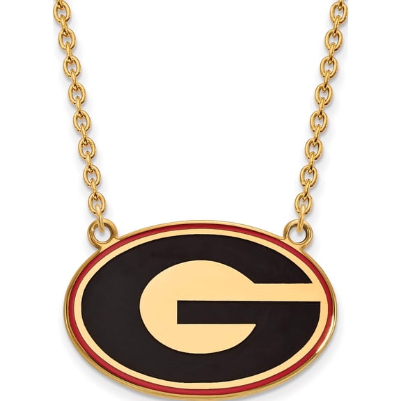 Ss/Gold Plated Sterling Silver With Gp Logoart U Of Georgia Large Enamel Pendant Necklace (18 X 30) Made In United States gp083uga-18