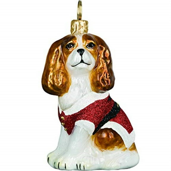 Cavalier King Charles Spaniel Santa Paws Polish Glass Christmas Ornament