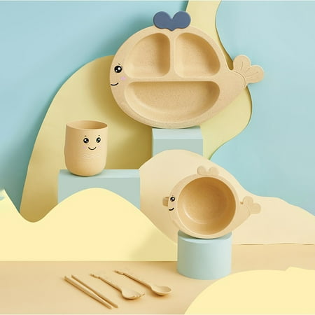 

PEONAVET Dinnerware Sets Cutlery Set Whales Feeding Set For Kids Includes Plate Bowl Cup Fork Spoon and Chopsticks