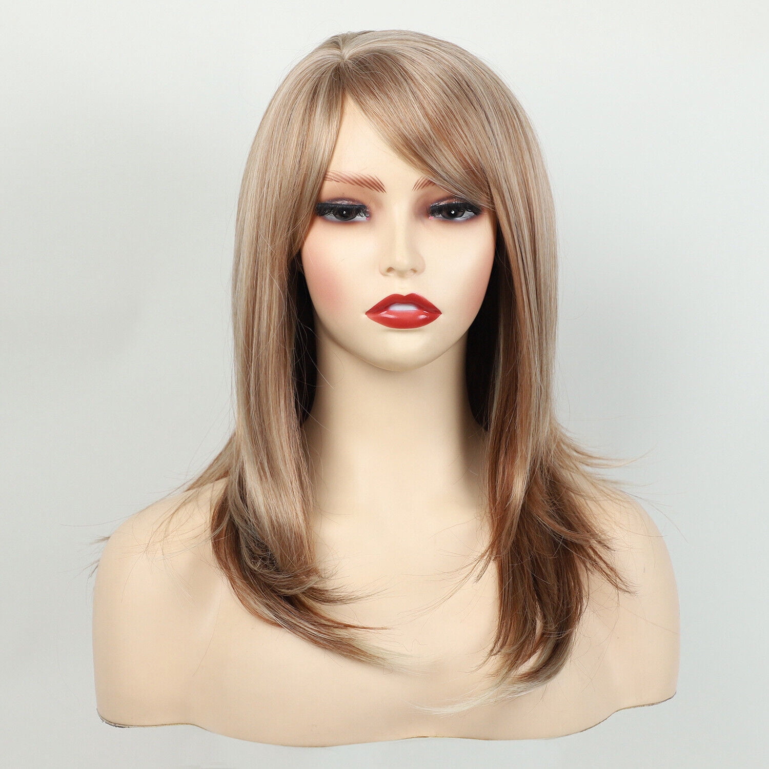 Long Gray Curly Wig with Side Bangs Medium Length Synthetic Hairpiece for Women