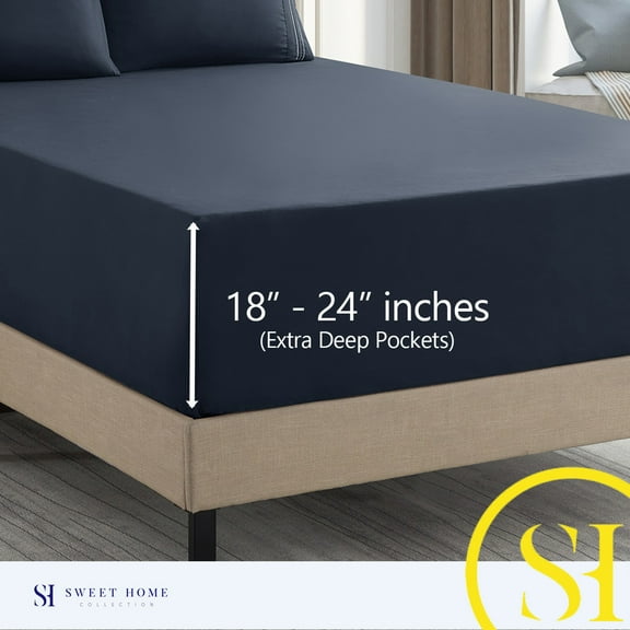 Sweet Home Collection 1800 Thread Count Extra Deep 21" Pocket 4 Piece Sheet Set Cal King Navy