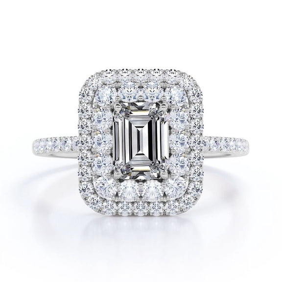 Emerald Cut Double Halo Cluster Moissanite Engagement Ring 1.5 Carat, 18k Black Gold Over Silver