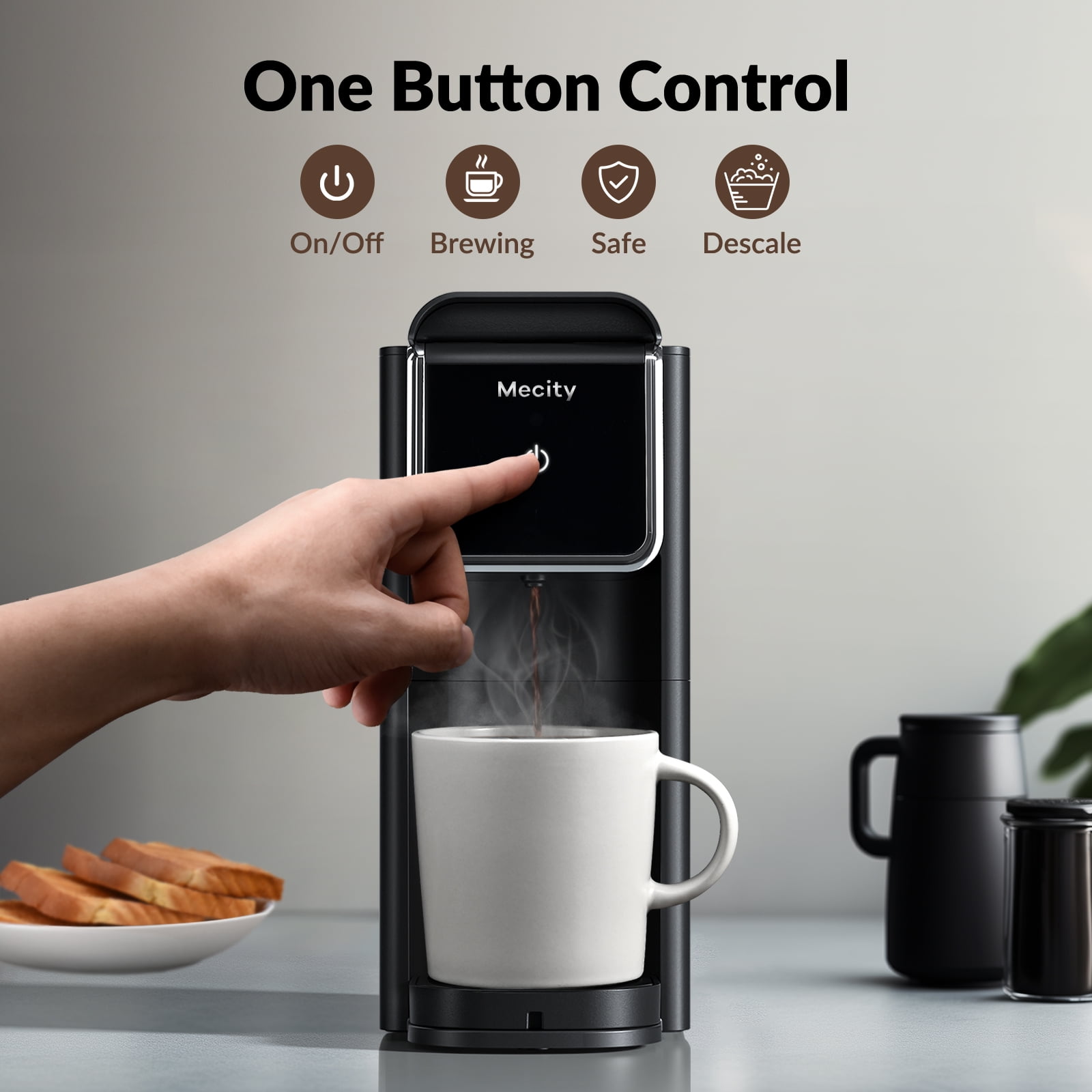Mecity Compact Coffee Maker for Ground Coffee & Loose Tea - Single Serve, 6-12 Oz Brew, Black