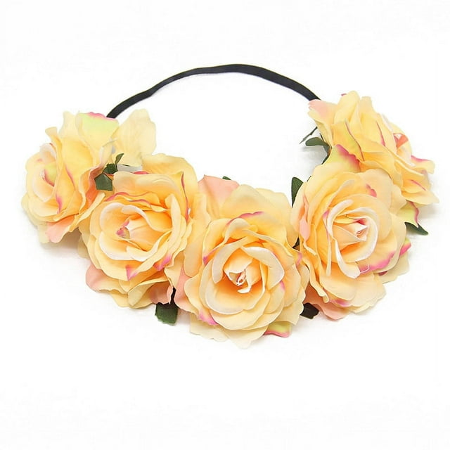 Nvzi Corona de flores de rosas para bodas, diadema para el cabello, tocado para bodas (champán)