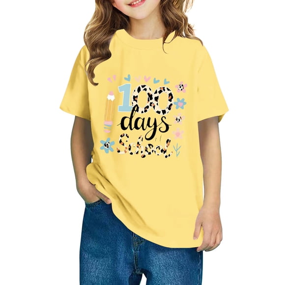 Xihbxyly Camiseta "100 Días de Clases", Bonita Camiseta con Mangas Abullonadas, Moderna Camiseta de Cuello Redondo, Cómoda y Casual, Ideal para Viajes Escolares y Fiestas, Top de Verano a La Moda, Te