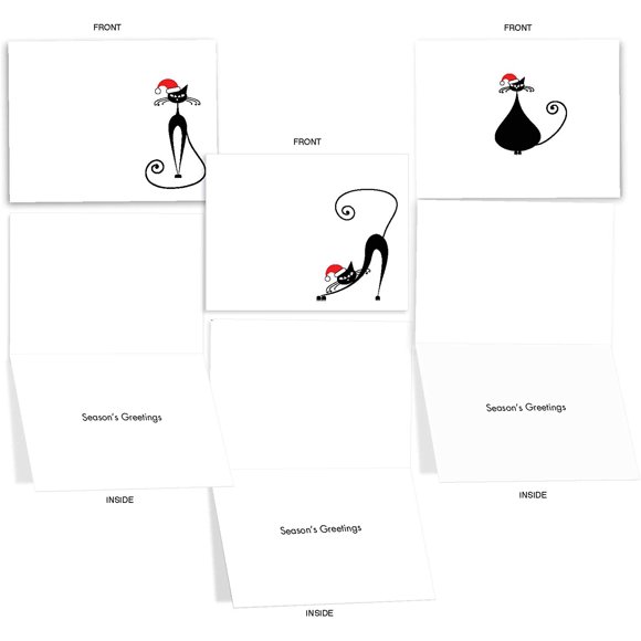 M2265sl Meowy Christmas: 10 orted Christmas Note s Featuring Vector-Art Cats Wearing Santa's Hat, w/White
