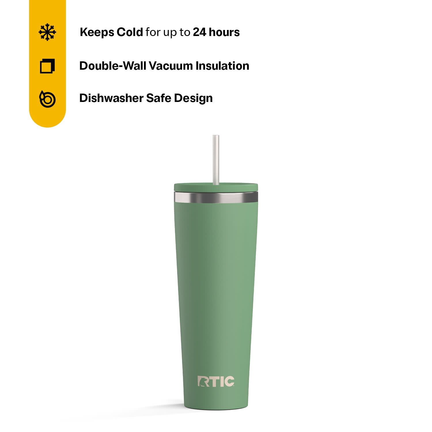 RTIC 28 oz Ceramic Lined Everyday Tumbler with Spill-Resistant Straw Lid, Sage