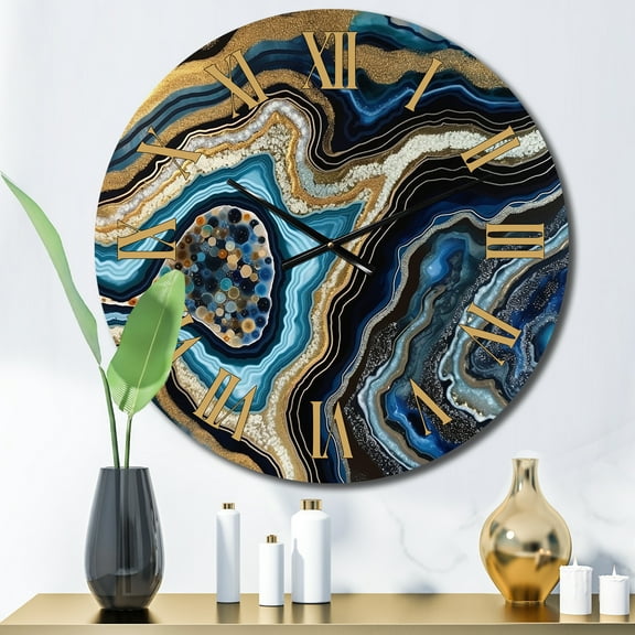 Designart "Gold Blue Geode Gems Mineral Radiance" Stone Geode Oversized Wall Clock