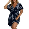 thumbnail image 1 of outfmvch Robe Grande Taille pour Femmes Robe à Rayures Col en v Manches Courtes Ligne a Robes d'Automne, 1 of 9