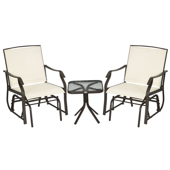 3-Piece Patio Rocking Chair Set with Coffee Table Outdoor Bistro Set Sling Fabric Glass Tabletop for Garden