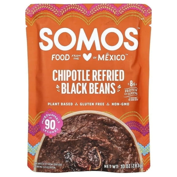 Somos, Chipotle Refried Black Beans, Medium, 10 oz Pack of 3