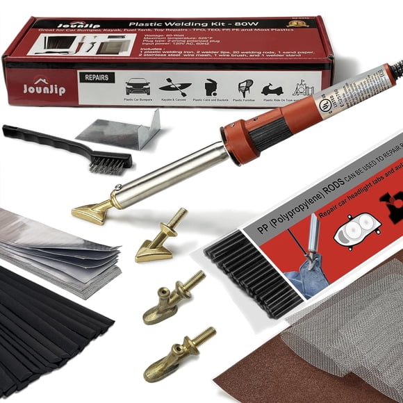 JOUNJIP Plastic Welding Kit Deluxe -UL Certified Plastic Welder 80W Iron- Professional Grade Plastic Repair Kit for Automotive Car Bumper, Kayak, Tan