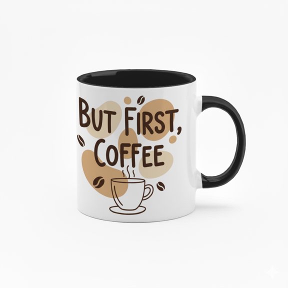 11-Ounce Colorful Inner-Lined Ceramic Mug: "But First, Coffee" Quote Design