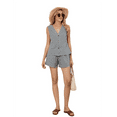 thumbnail image 2 of Women Two-Piece Resort Short Suit Linen Check Vest Black XL, 2 of 7