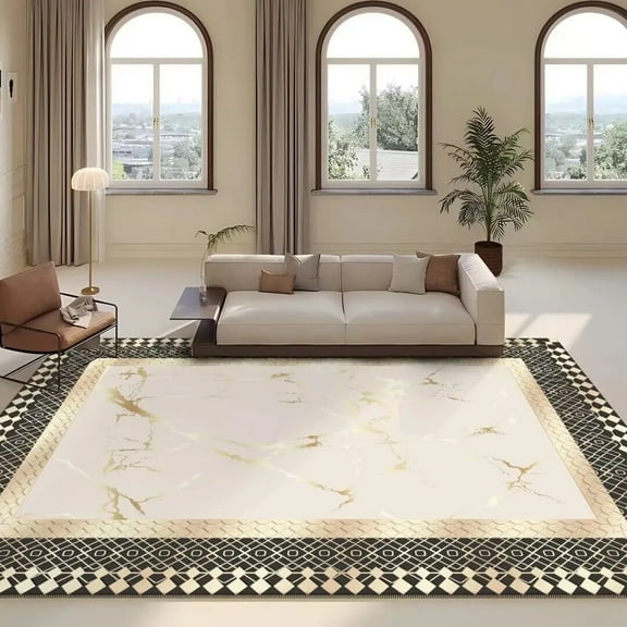 Nordic Modern Geometric carpets for living room High Quality Light Luxury Rugs Black Gold Frame Rug Bedroom Decor Washable Mat