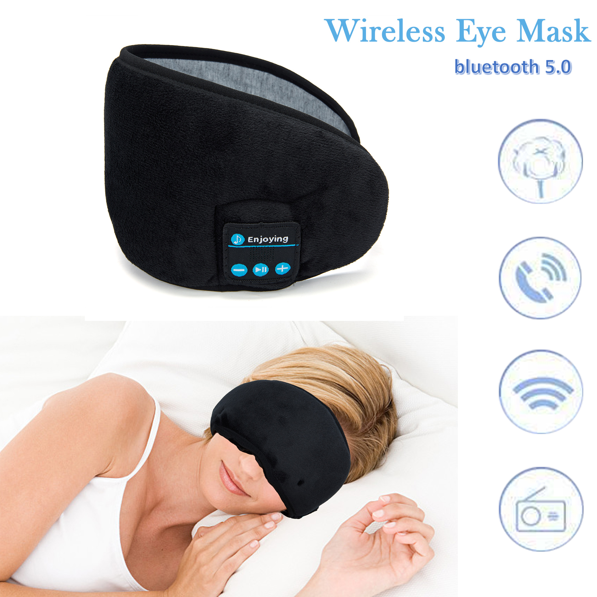 LELINTA Wireless bluetooth Eye Mask, Wireless bluetooth Headphones For Sleep, Travel Music Eye Cover bluetooth Headsets with Microphone Handsfree,Gray/Black - image 1 of 8