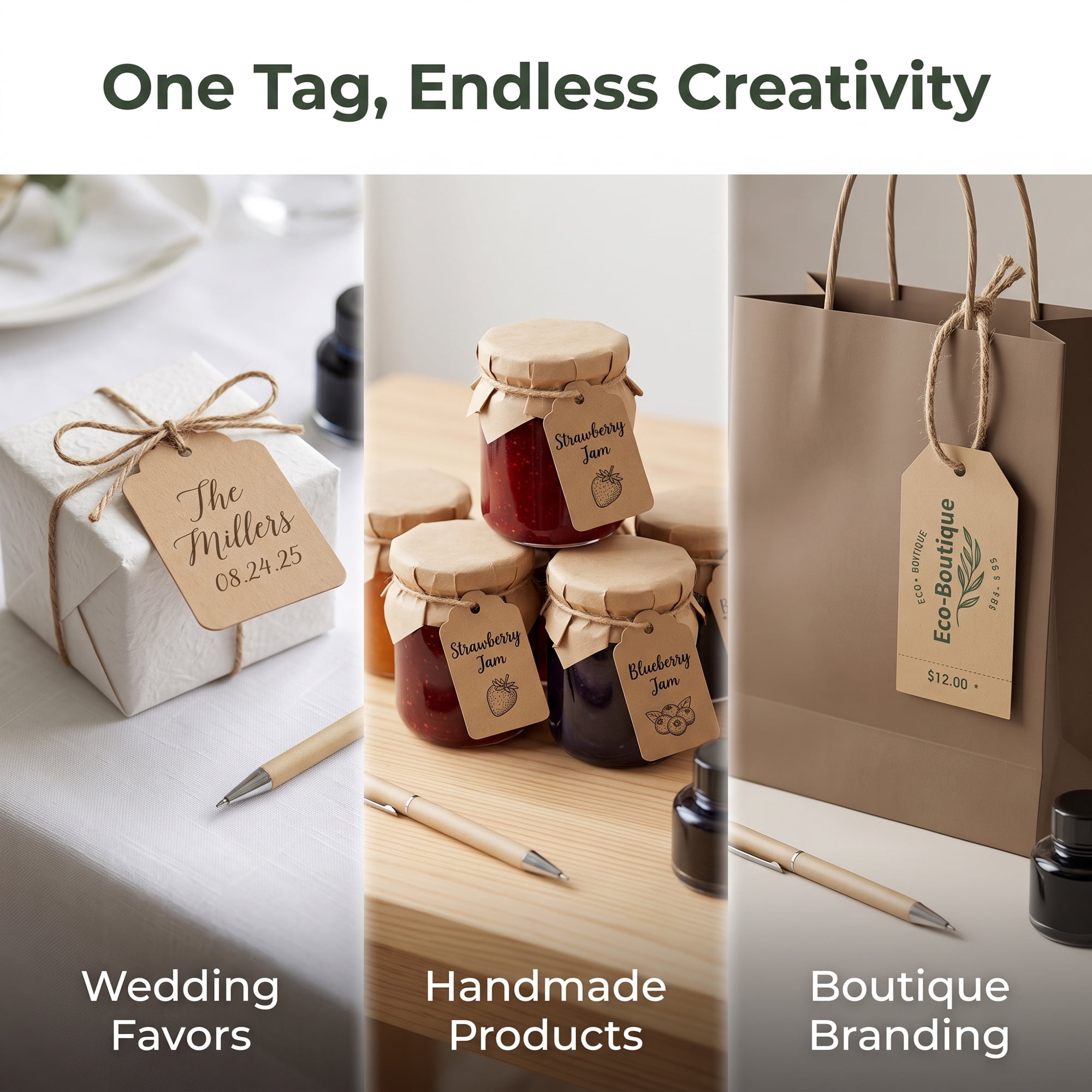 Unique Bargains Paper Gift Tags with Natural Twine for All Occasions 1.2" x 2" Brown