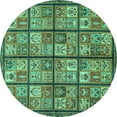 thumbnail image 1 of Ahgly Company Machine Washable Indoor Round Abstract Turquoise Blue Modern Area Rugs, 3' Round, 1 of 4
