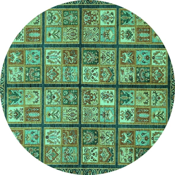 Ahgly Company Machine Washable Indoor Round Abstract Turquoise Blue Modern Area Rugs, 3' Round