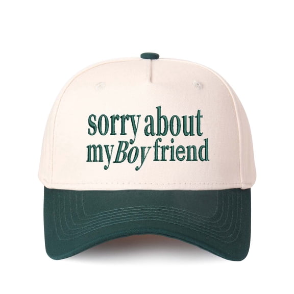 Sorry about my Boyfriend Letter Embroidered Color Block Trucker Hat Unisex Adjustable Cotton Breathable Fashion Cap for Travel Daily Wear