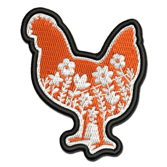 Floral Chicken Applique Multi-Color Embroidered Iron-On Patch - 2.5 Inch Small