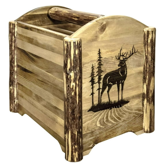 Glacier Country Collection Magazine Rack w/ Laser Engraved Elk Design