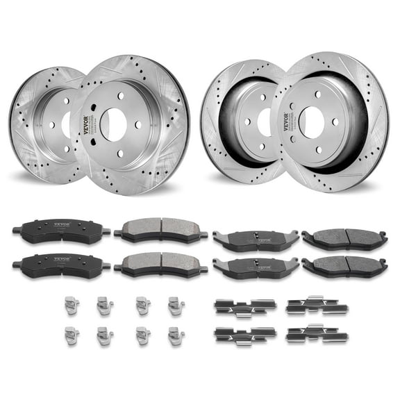VEVOR Front and Rear Brake Kit for 06-2018 Dodge Ram 1500, 07-2009 Dodge Durango Chrysler Aspen, Drilled and Slotted Brake Rotors Ceramic Brake Pads Replacement, 13.2" Front Rotors 13.9" Rear Rotors