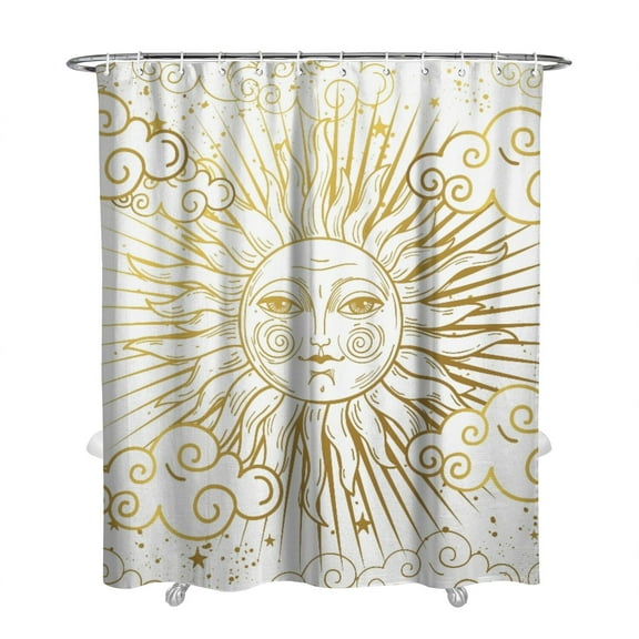 Golden Celestial Shower Curtain - Gothic Sun Moon Astrology Mystical Star Print Waterproof Bathroom Drapes 72x84 Inch Fade-Resistant Polyester with Metal Grommets